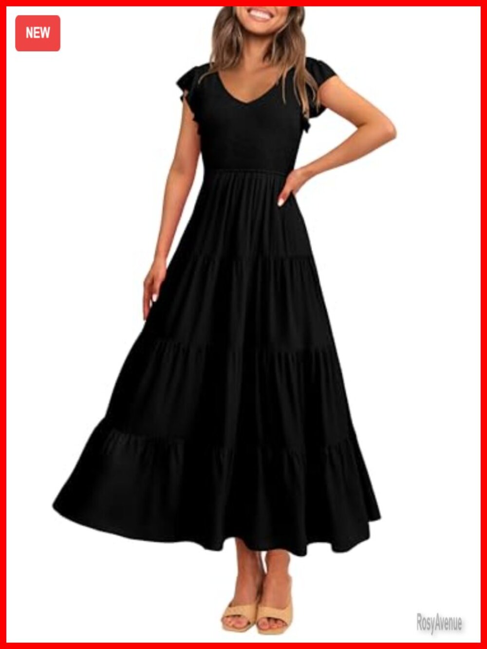 Smocked Flowy Maxi Dress V Neck Cap Sleeve A Line Beach Sundress